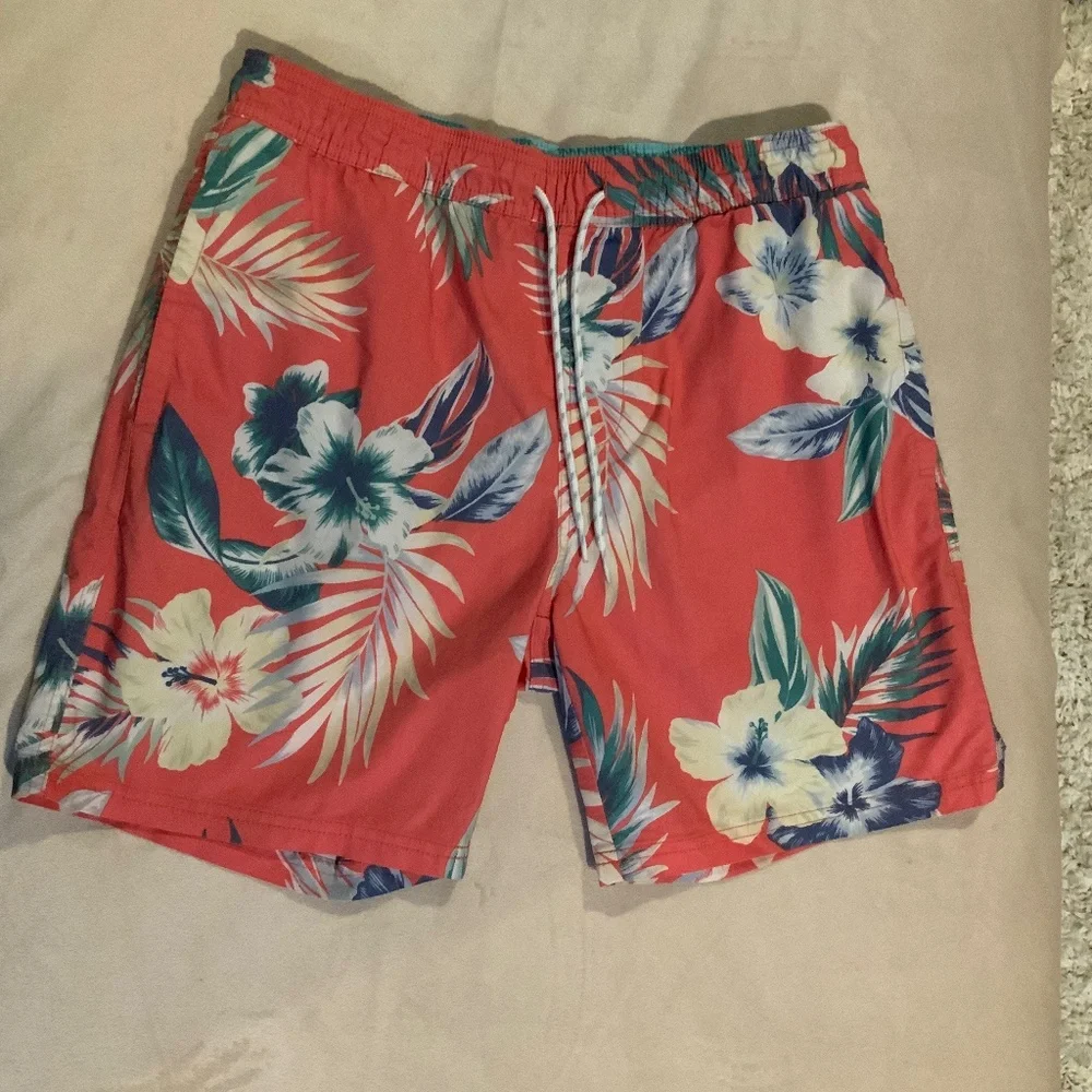 Goodfellow & Co Pink Blue  Floral M Swim Trunks Tropical Eclectic Grandpa